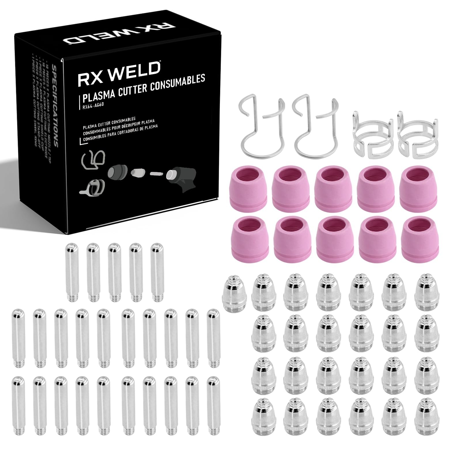 64Pcs Plasma Cutter Torch Consumables Electrode Nozzles Cups Kit Galvanized