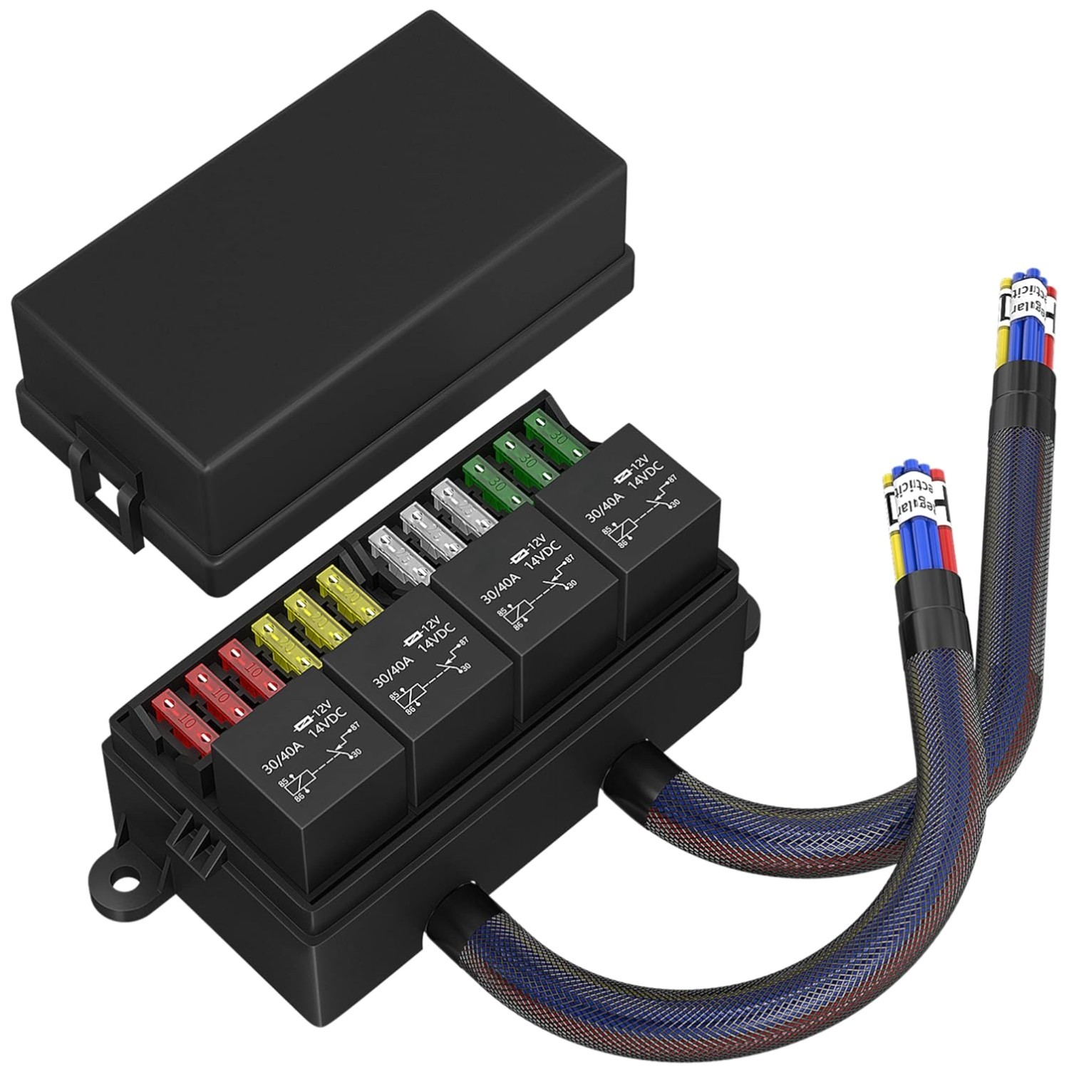 12 Volt Fuse Relay Box with 4 Relays & 12 ATC/ATO Fuses – Perfect for Vehicles