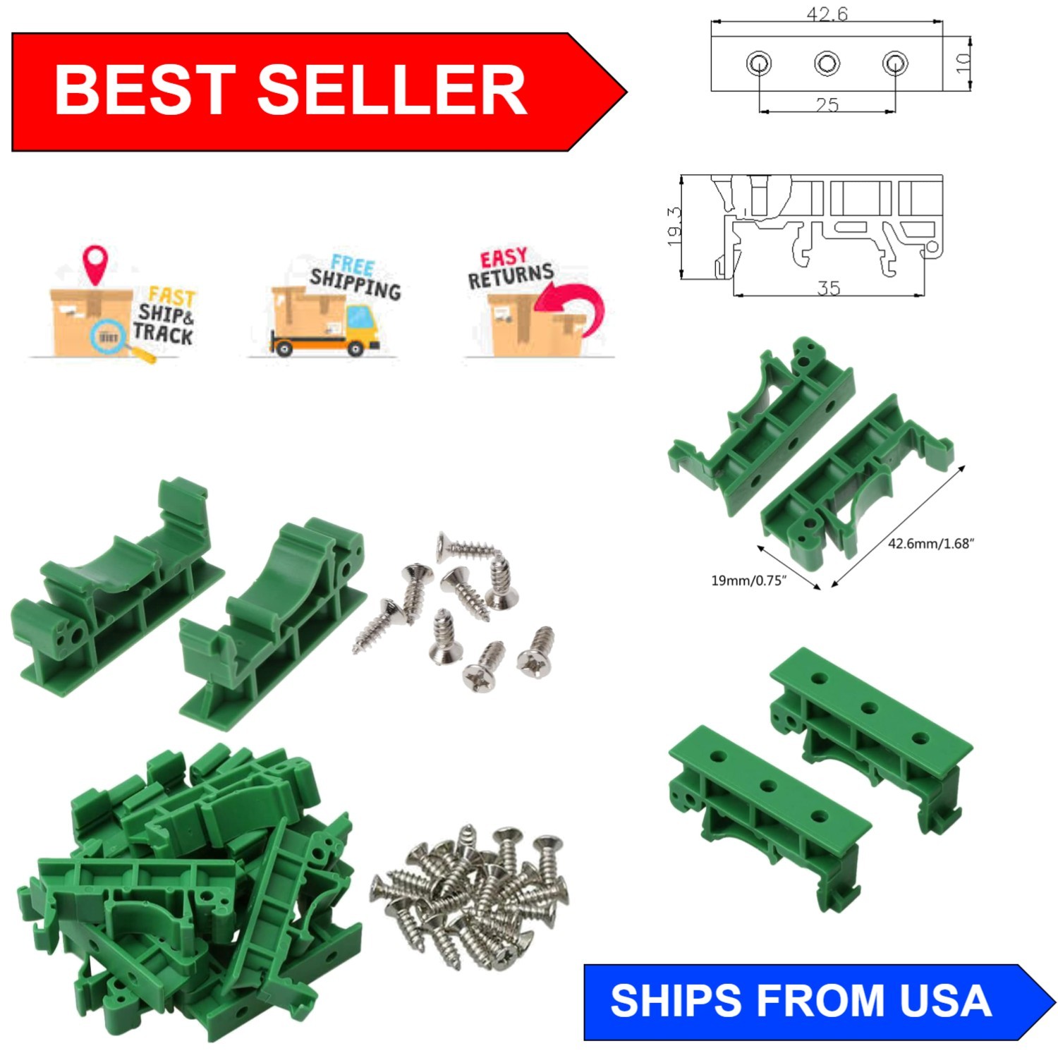 Easy-to-Install 10 Pack PCB DIN Rail Mounting Holders – Lightweight & Reliable