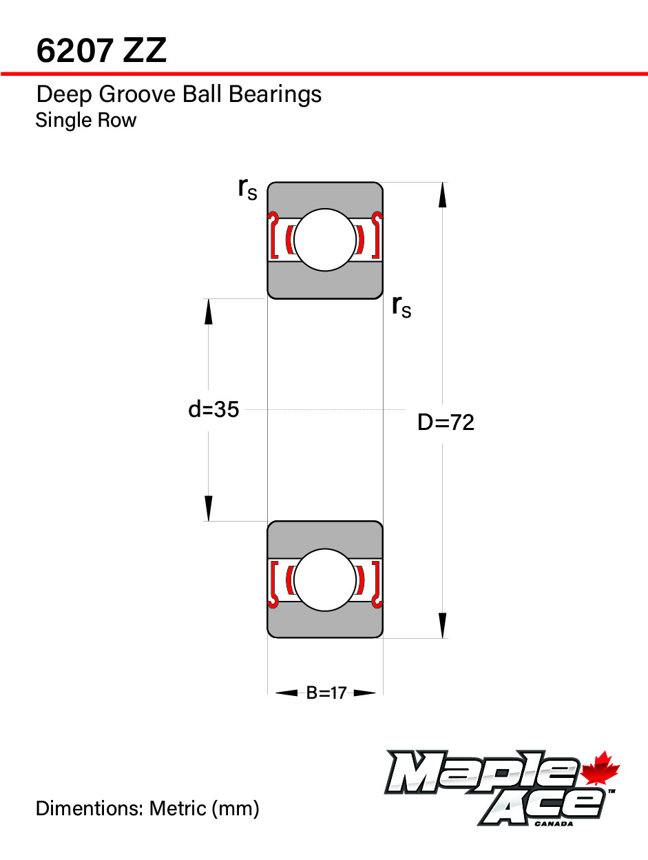 6207-ZZ Ball Bearing 35x72x17mm 6207 ZZ Metal Shielded (Qty 10)