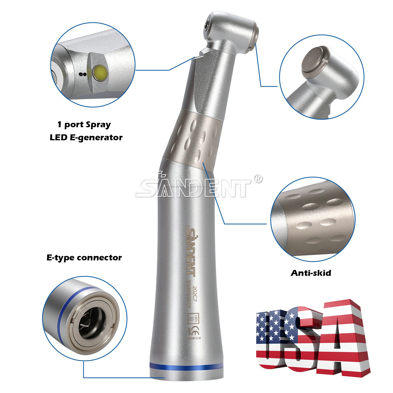 10PCS Dental 1:1 LED E-generator Handpiece Low Speed Contra Angle Internal Spray