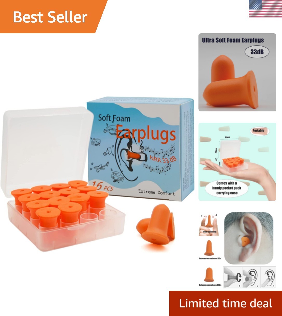 Comfortable & Lightweight Earplugs – Highest NRR 33dB, 16 Pack for Everyday Use