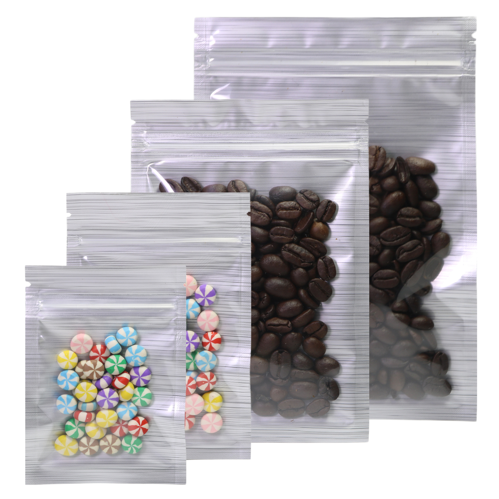 New Flat Clear/Silver/Silver Mylar Zip Seal Lock Bags Food Storage Pouches