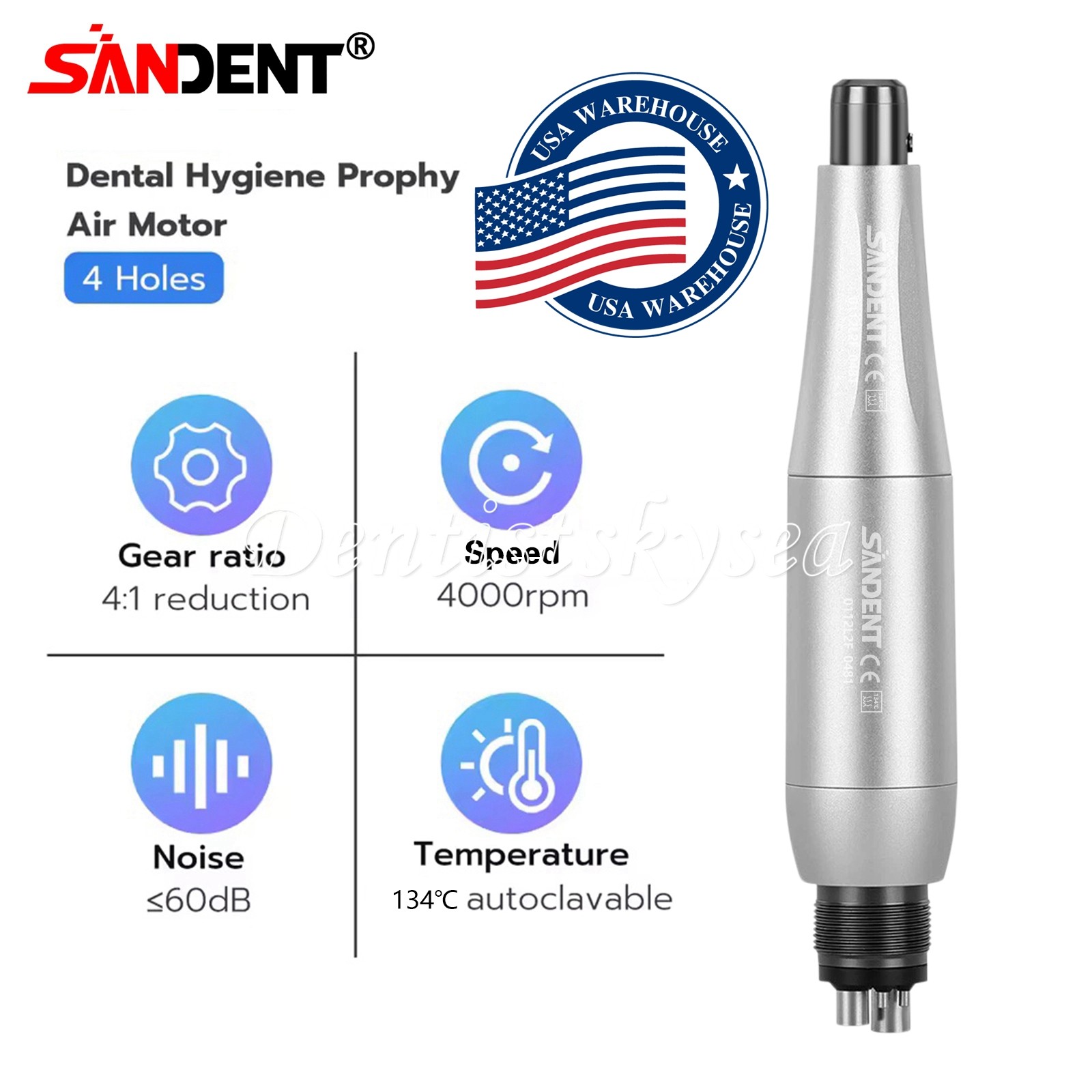 Dental Hygiene Prophy Handpiece Air Motor 4 Holes 4:1 Reduction 360 ° Swivel