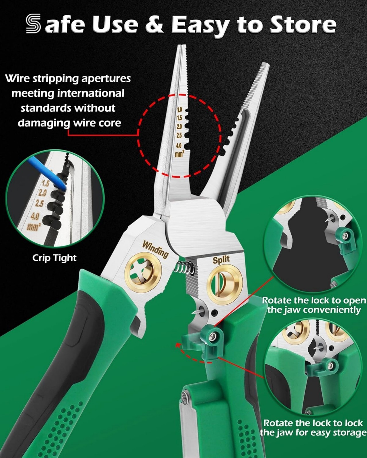 Multifunctional Wire Stripper Twister Green Voltage Tester Cable Pliers