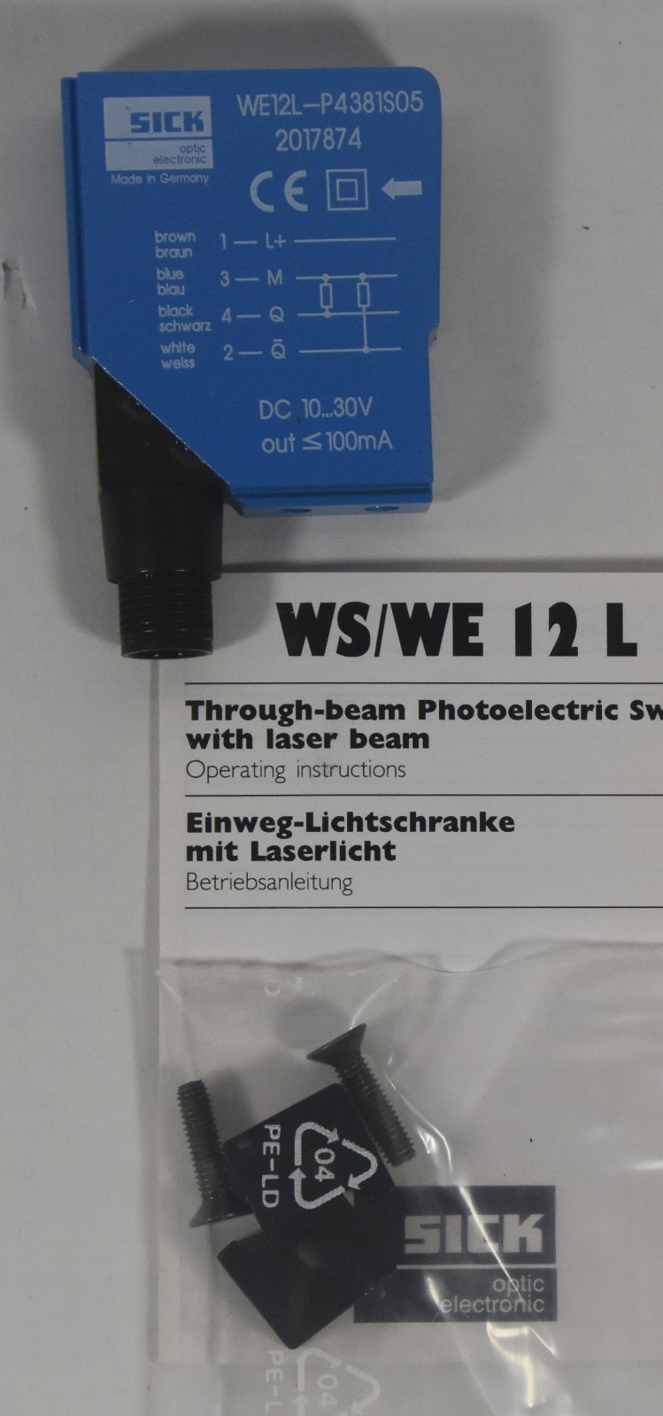 Sick WS12L Laser Photoelectric Set D4381S05 Tx and P4381S05 Rx 10-30VDC NIB