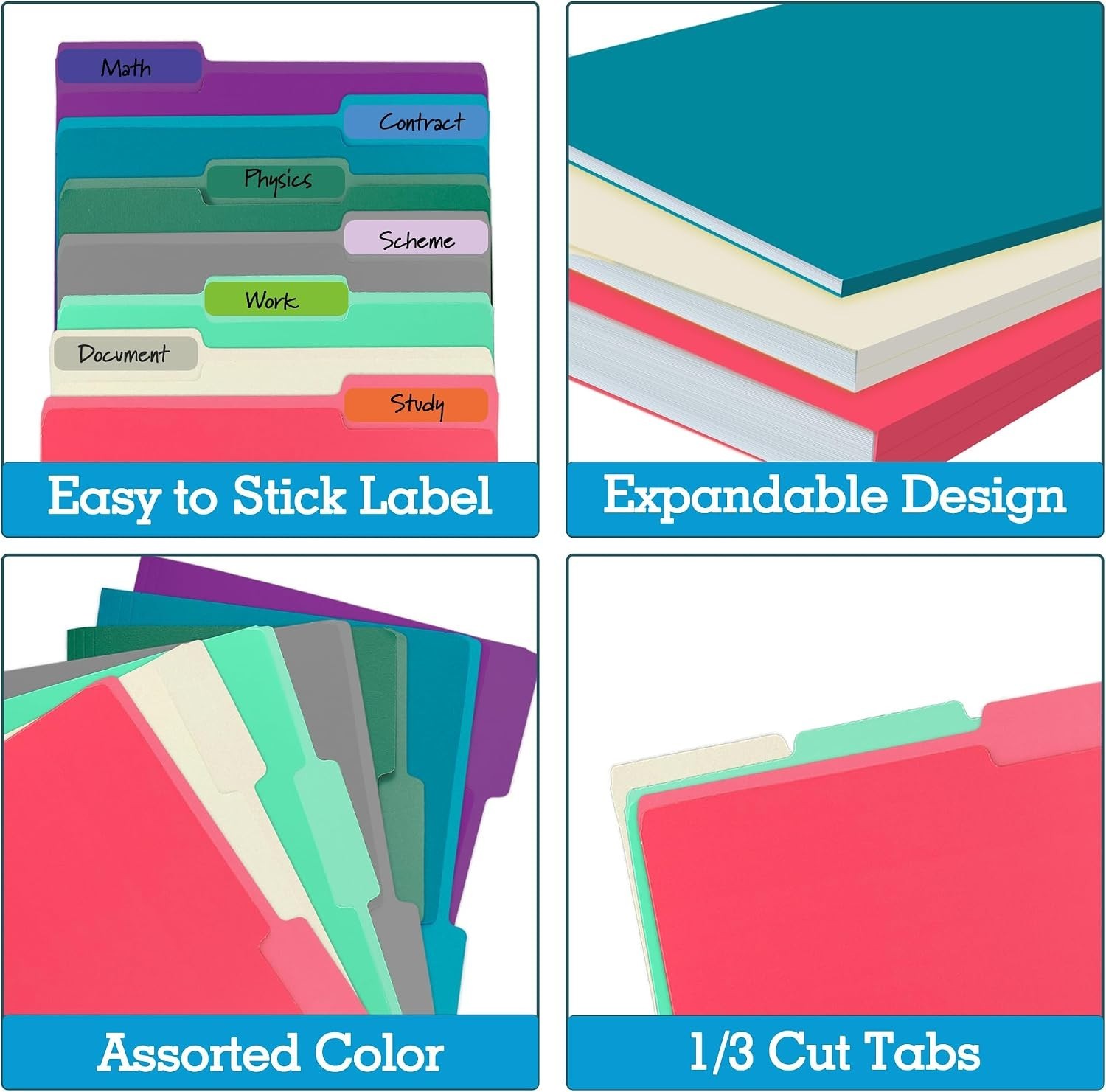 100 Packs Purple Colored File Folders with 1/3 Cut Tabs – Perfect for Organiz…