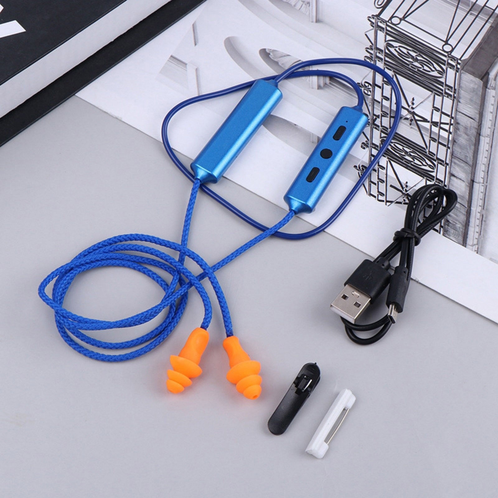 New 2-Set Blue Bluetooth Earplugs for Noise Suppression on Construction Sites