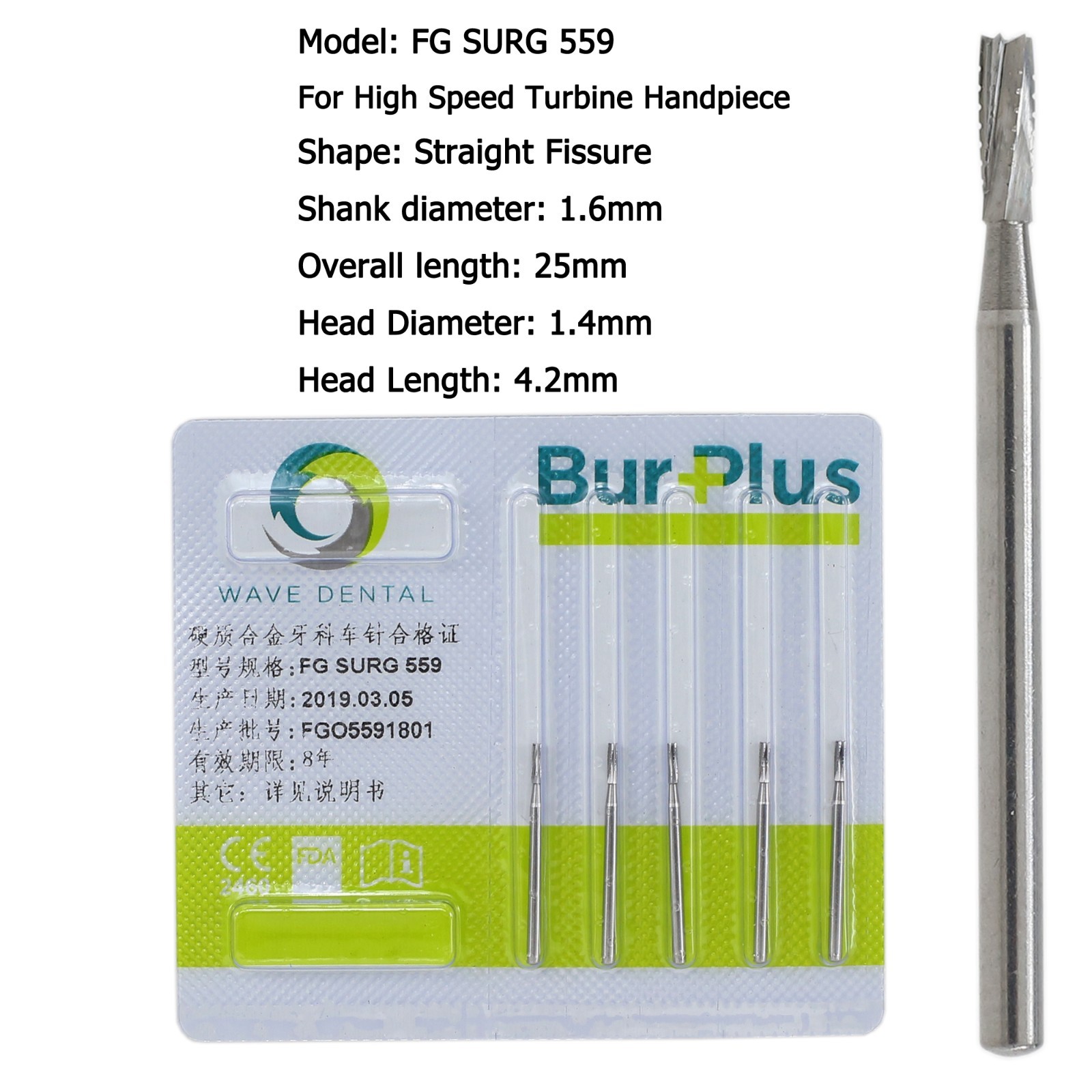 Wave Dental Burs Carbide Surgical High Speed FG SURG 557 558 701 702 703 Prima