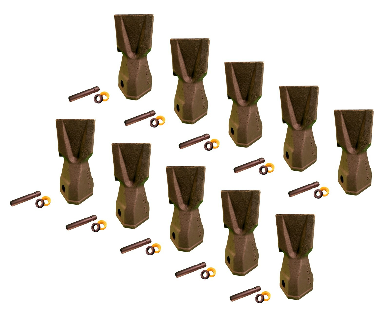 10 Backhoe Bucket Teeth 208-5235 – Penetration Tip, w/ Pin, fits CAT DRS230