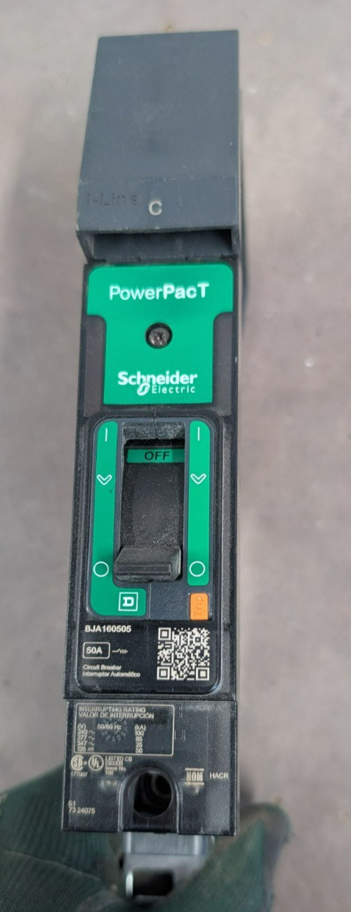 1 Used Square D PowerPact 1 pole 50 amp Circuit breaker BJA160505