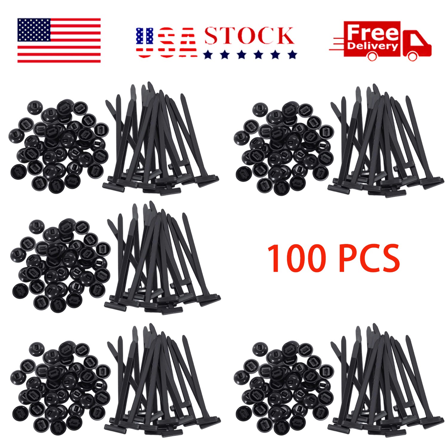 100 PCS Heavy Duty Nylon Universal Cable Tie Buckle Self Locking Zip Ties Holder