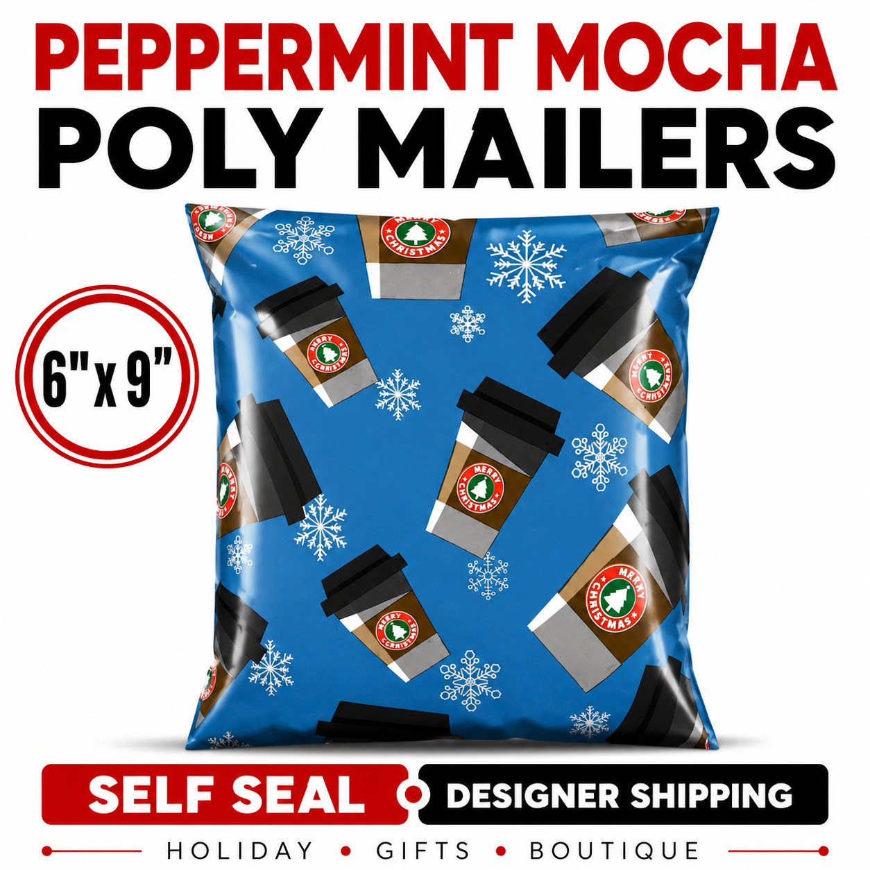 Peppermint Mocha Poly Mailers 6×9 Christmas Self Seal Shipping Bags