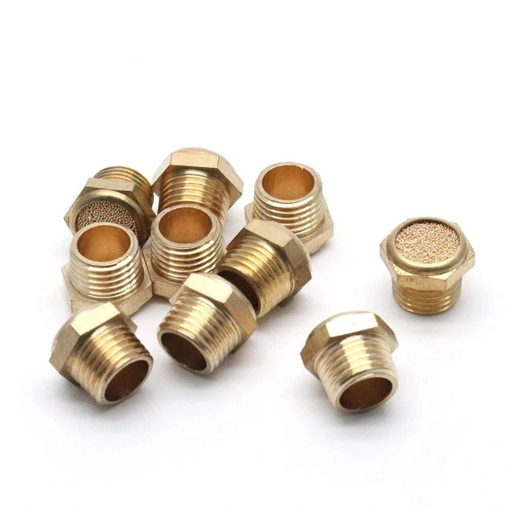 10Pcs Brass Sintered Bronze Breather Vent Flat Pneumatic Muffler Filter 1/8″ NPT