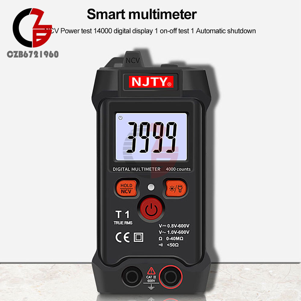 T1 Digital Automatic Multimeter Small AC DC Voltage 600V 0Ω~40MΩ 4000 Backlight