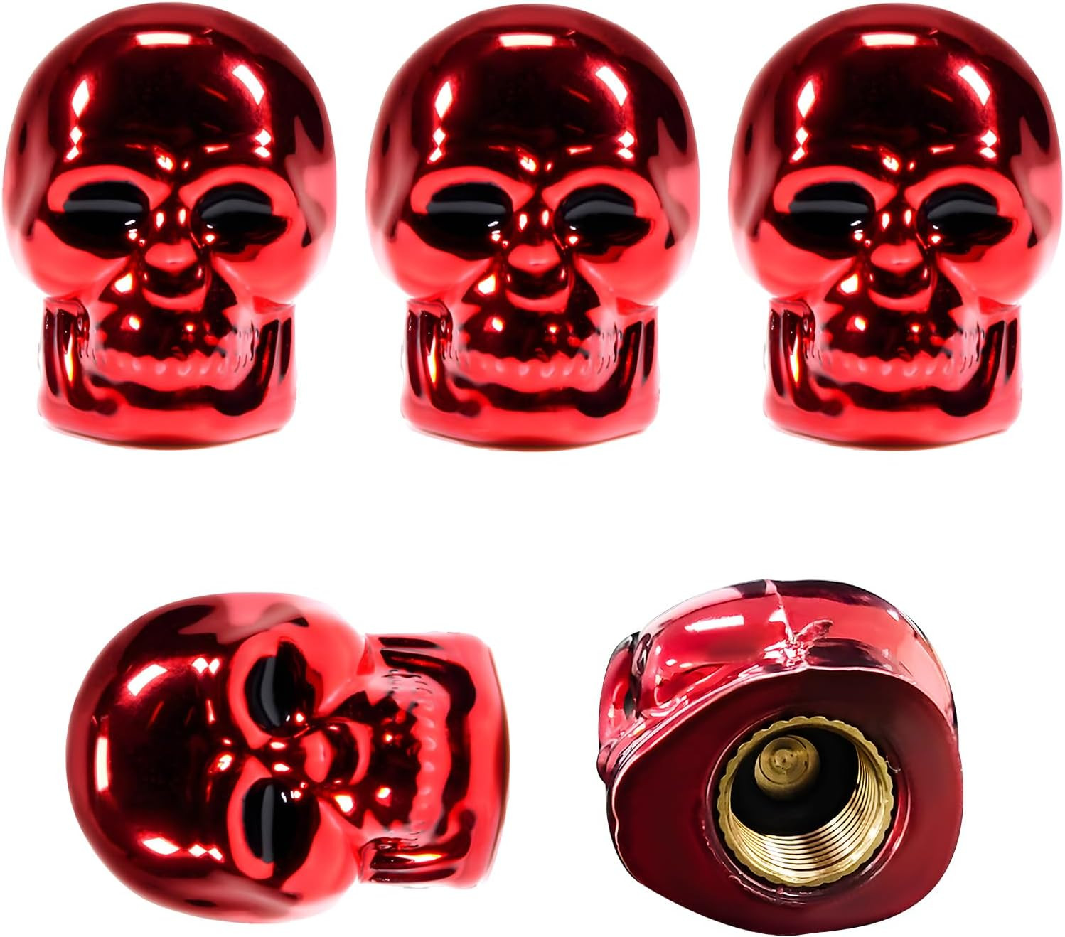 5Pcs Skull Style Tire Valve Stem Caps Antirust Copper Core Cars Trucks Wheel Red