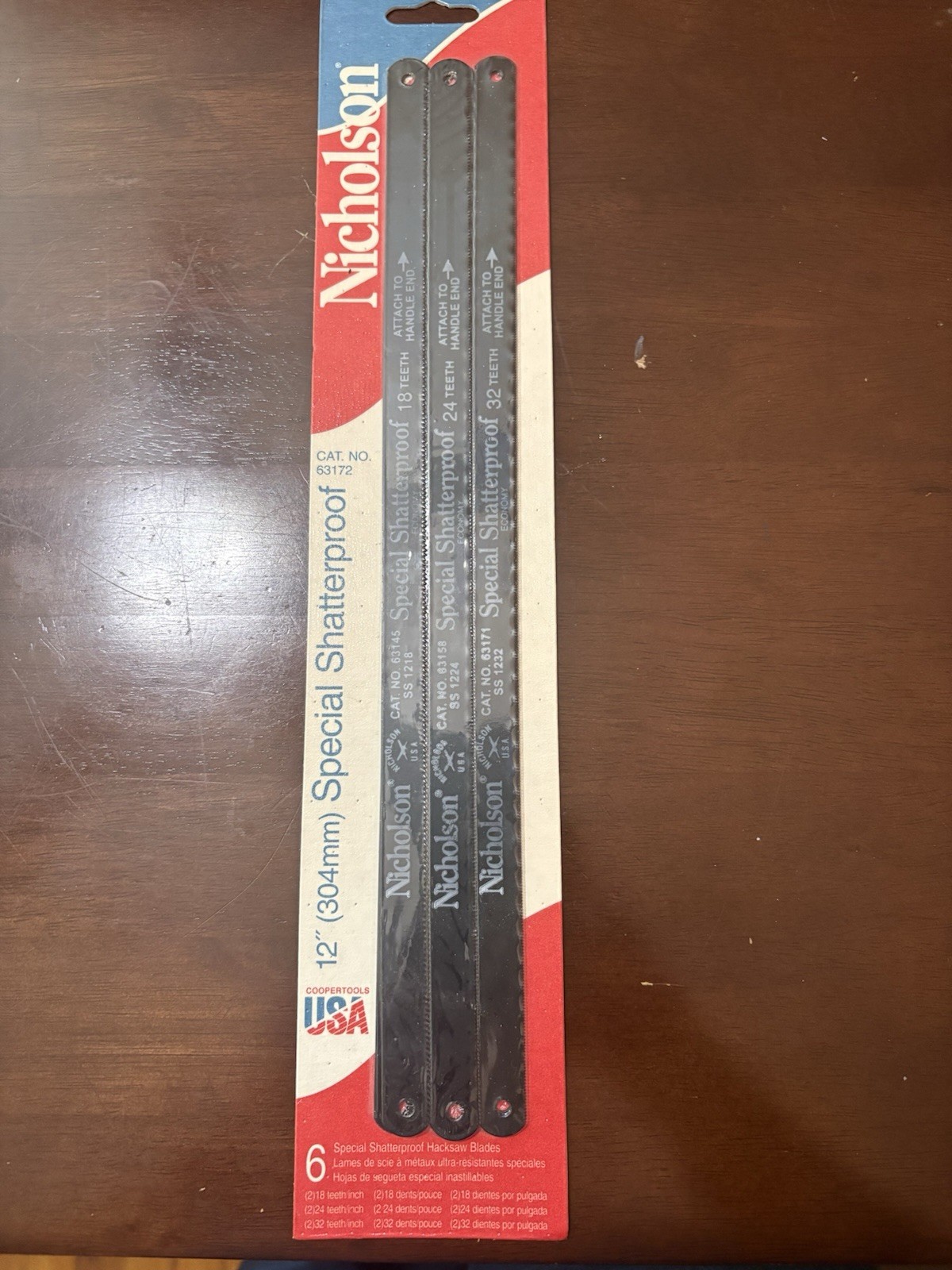 NICHOLSON 63172 6 blades: 18 24 32 TPI Standard Shatterproof Hacksaw Blade 12”