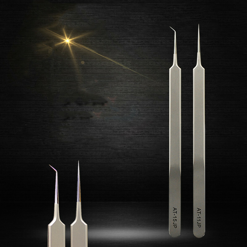 2pcs/set Precision Stainless Steel Straight Curved Ultra Thin Fly Line Tweezers