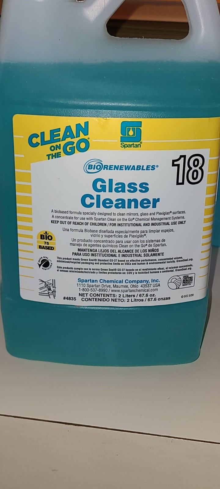 4 Bottles Clean on the Go Spartan BioRenewables Glass Cleaner #18 2L