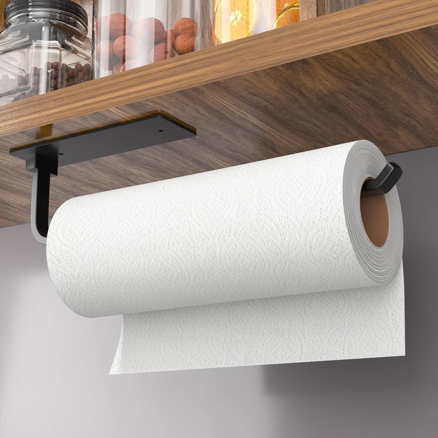 Matte Black Paper Towel Holder Self Adhesive Under Cabinet Kitchen Roll Dispense