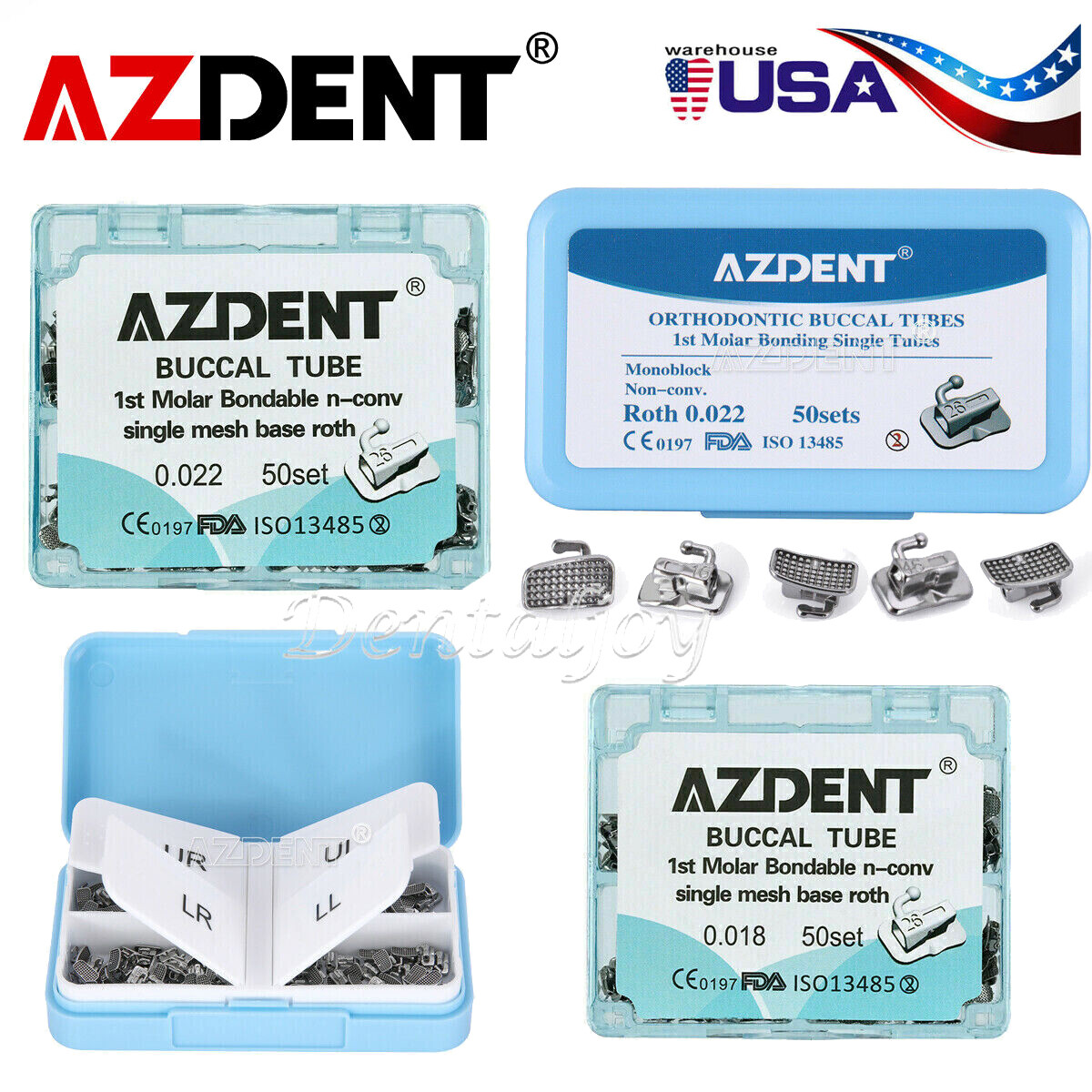 AZDENT Dental Orthodontic Buccal Tube 1st Molar Tube Roth MBT 022/018 Bondable