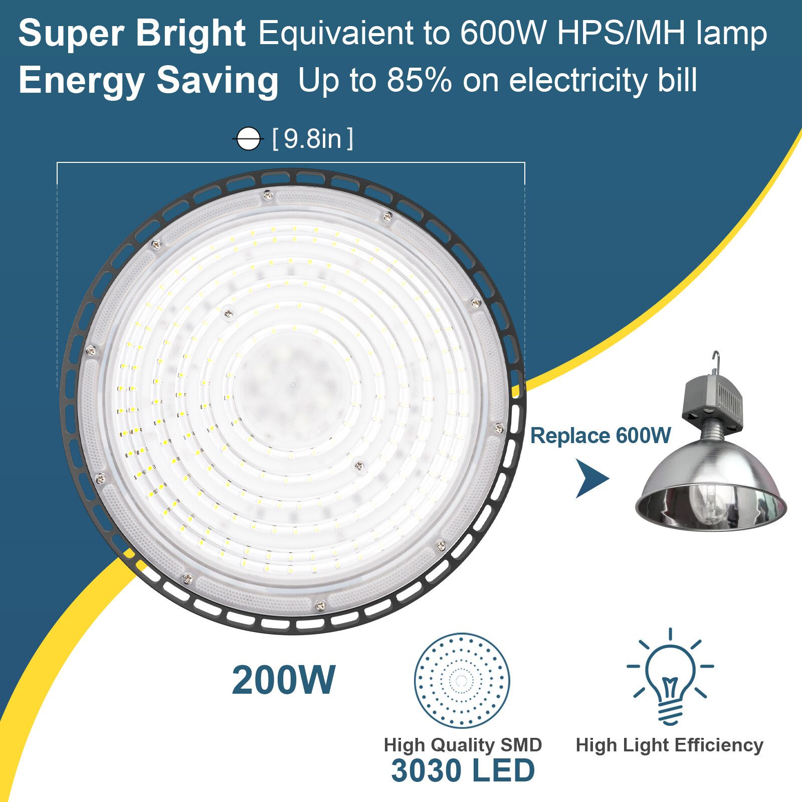 8Pack LED 200W UFO High Bay Lights Factory Shop GYM Warehouse Light Lamp Fixture