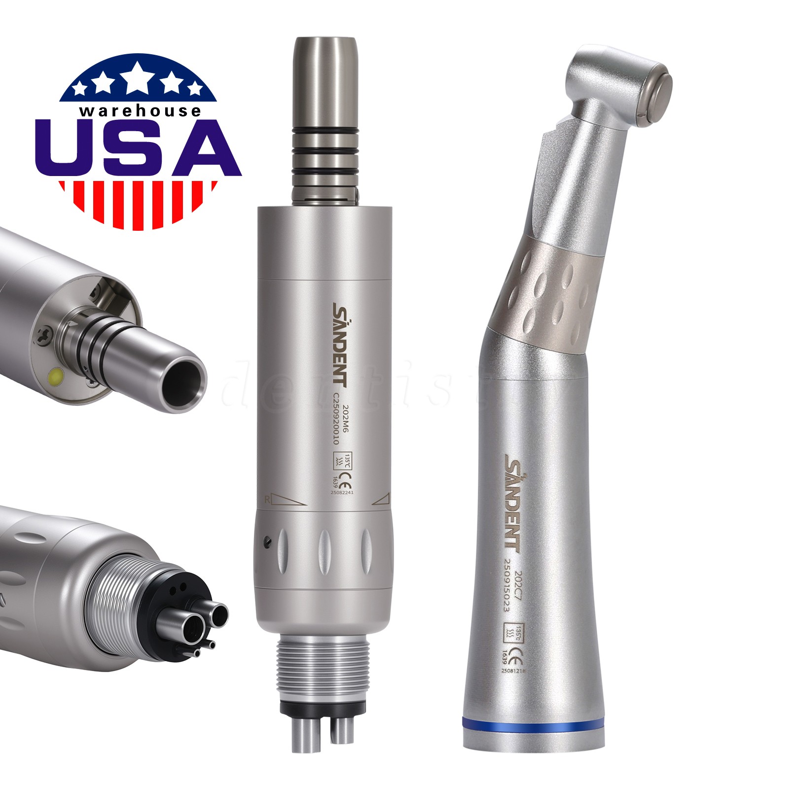 Dental LED E-generator Contra Angle / Air Motor Low Speed Handpiece 4 Hole 1:1