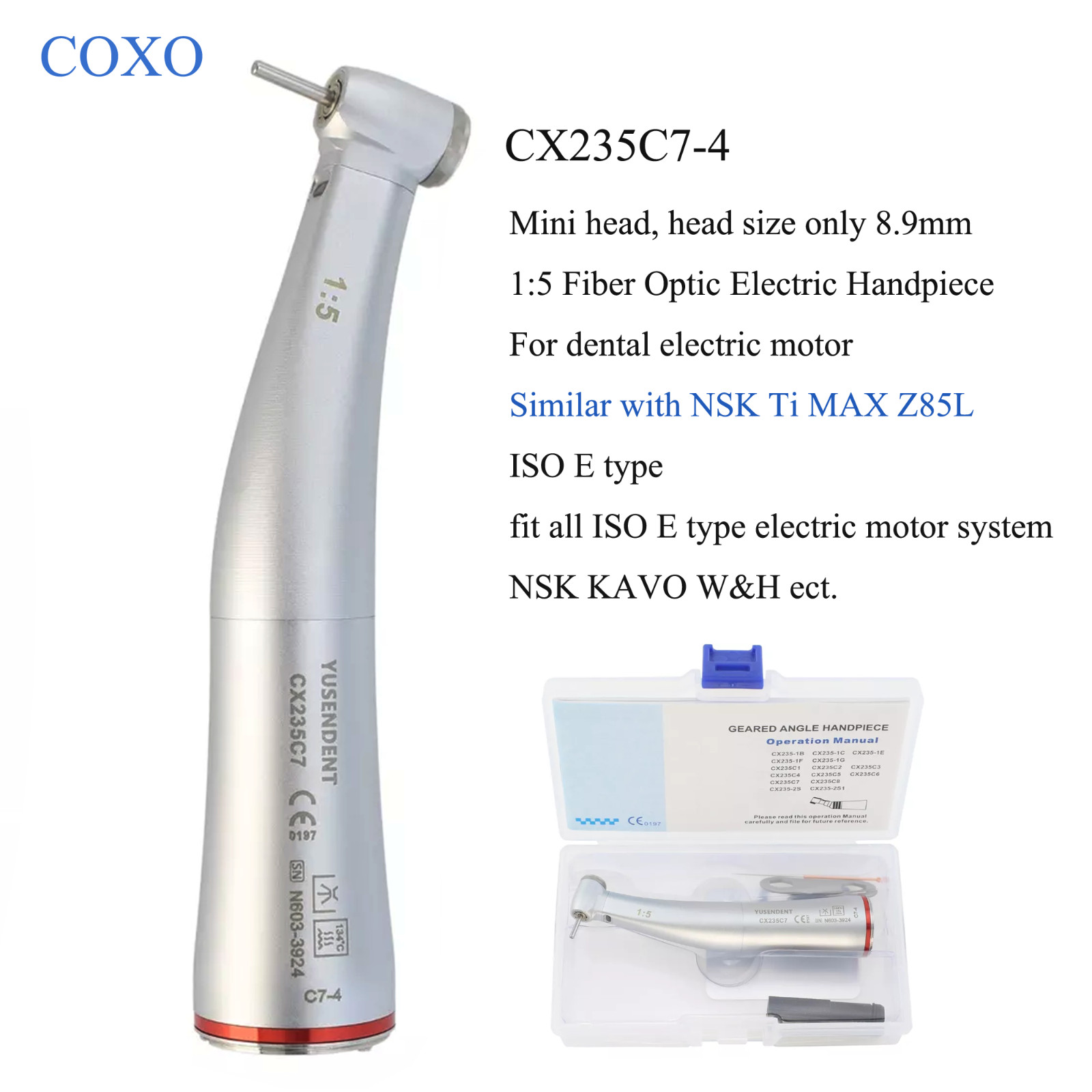 COXO Dental Electric Handpiece 1:5 Contra Angle Mini Head LED CX235C7-4 NSK Z85L