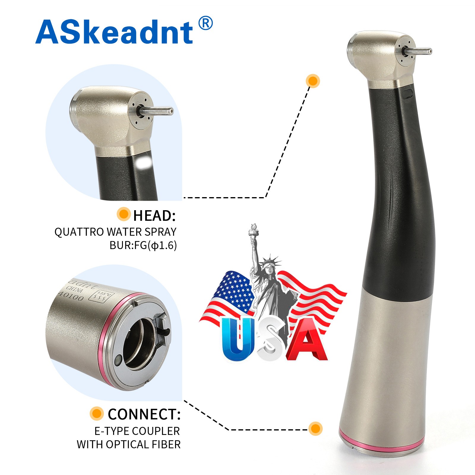 Electric 1:5 LED Contra Angle/ High Speed Handpiece Push Button STNABM Dental