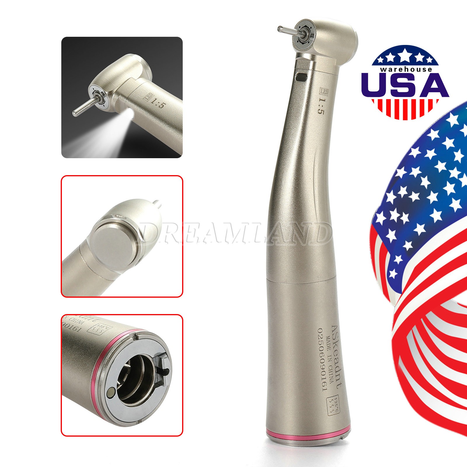 Dental 1:5 Fiber Optic Contra Angle Electric Handpiece /Cartridge Standard Head
