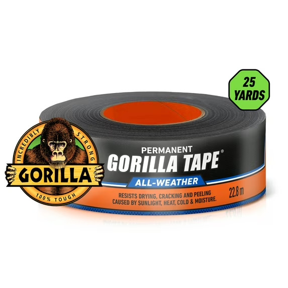 Gorilla All Weather Duct Tape Black, 1.88″ x 25 yd Waterproof Outdoor Tape