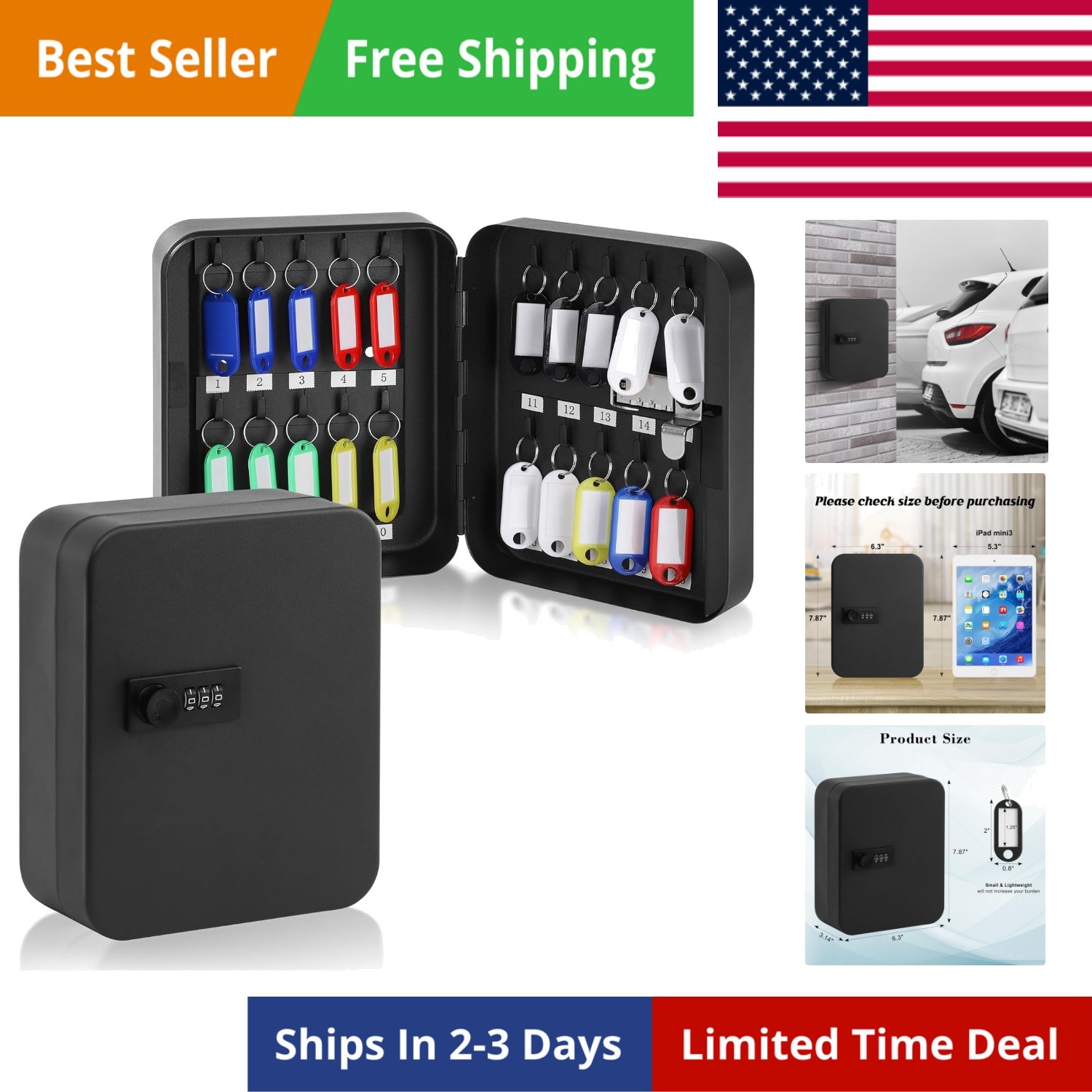 20 Key Storage Lock Box with Code, Key Cabinet Organizer Wall Mount with Comb…