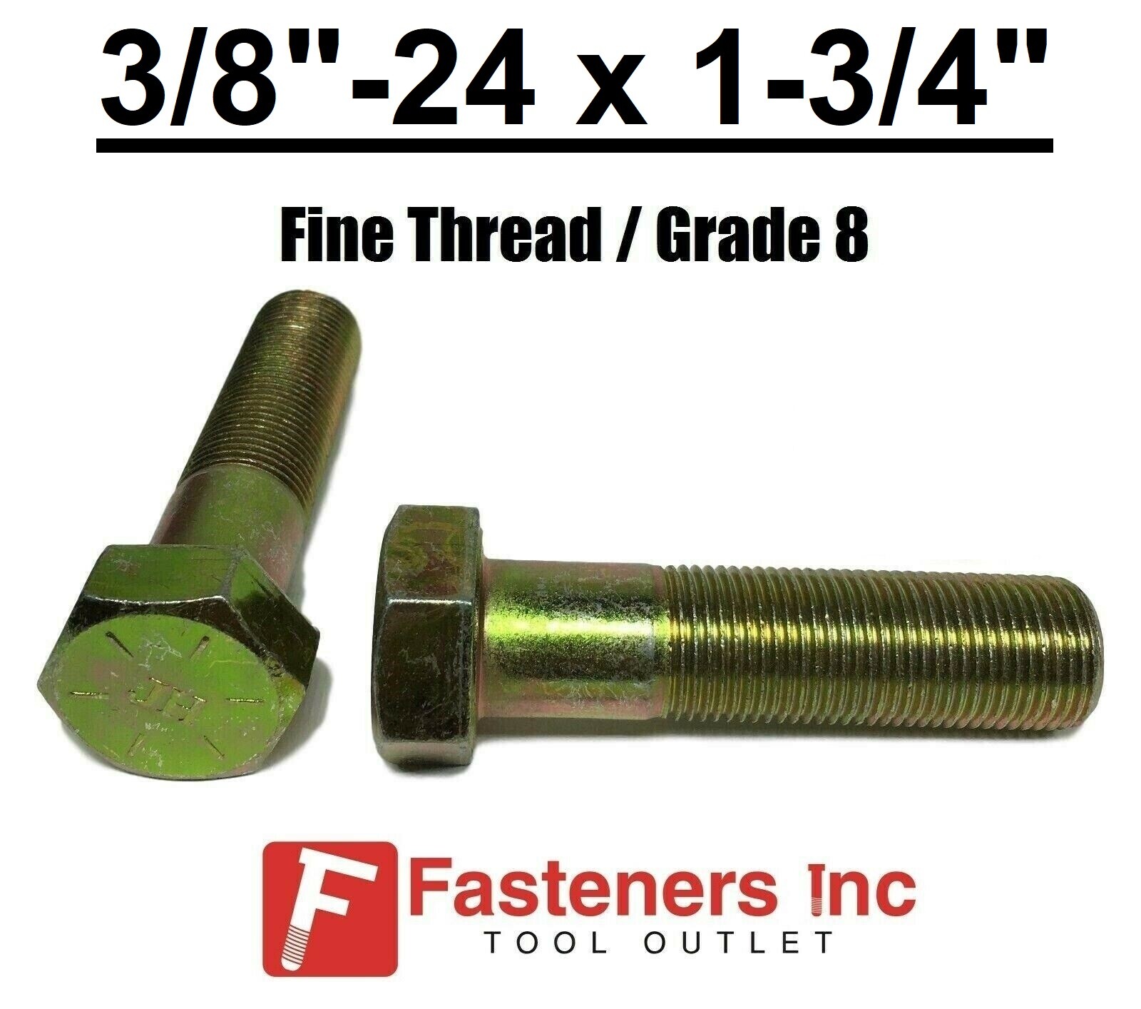 3/8-24 x 1-3/4″ (PT) Hex Bolt Yellow Zinc Plated Grade 8 Cap Screw Fine Thread