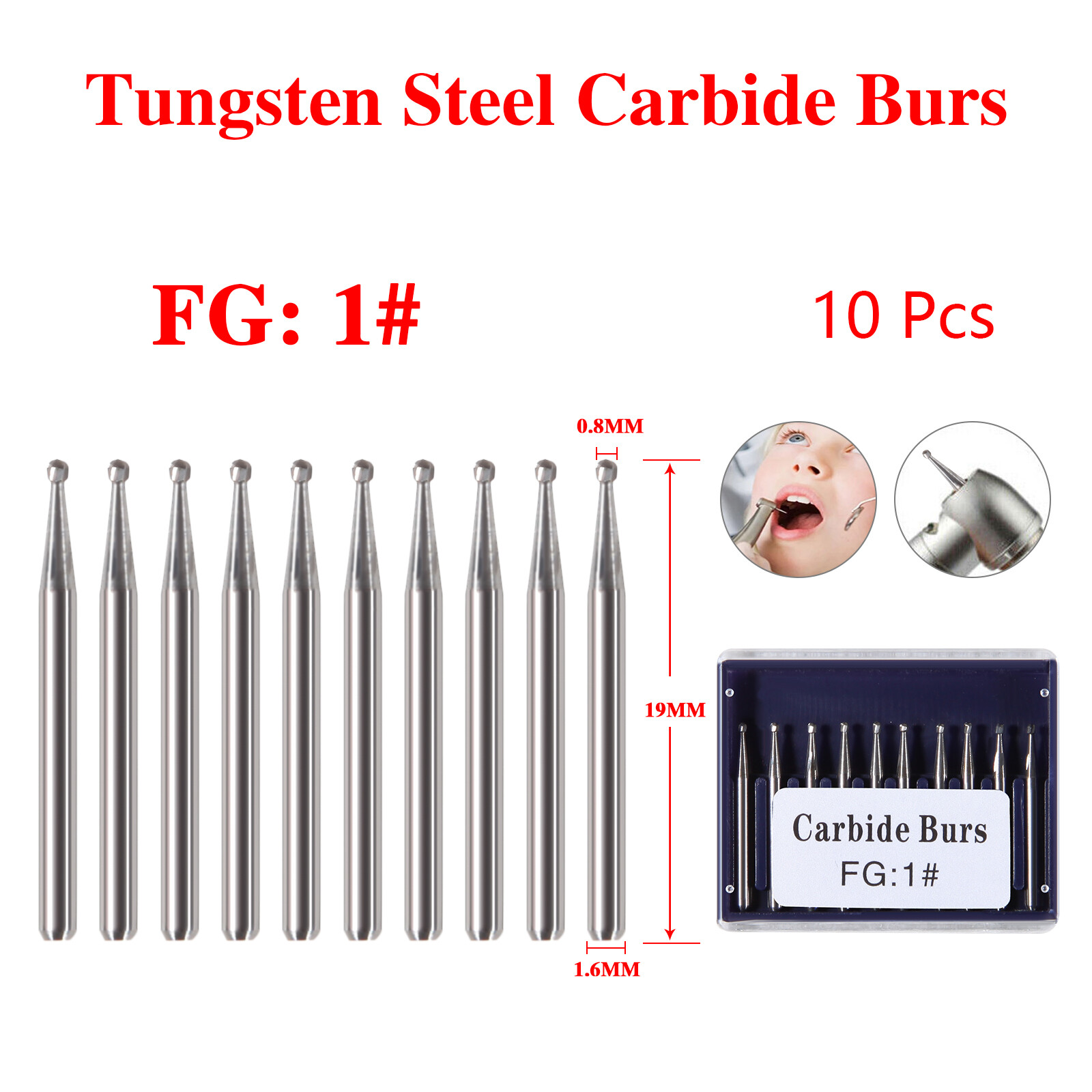Dental Carbide Burs FG1/2/3/4/5/6/7/8 Round for High Speed Handpiece 10 -100Pcs