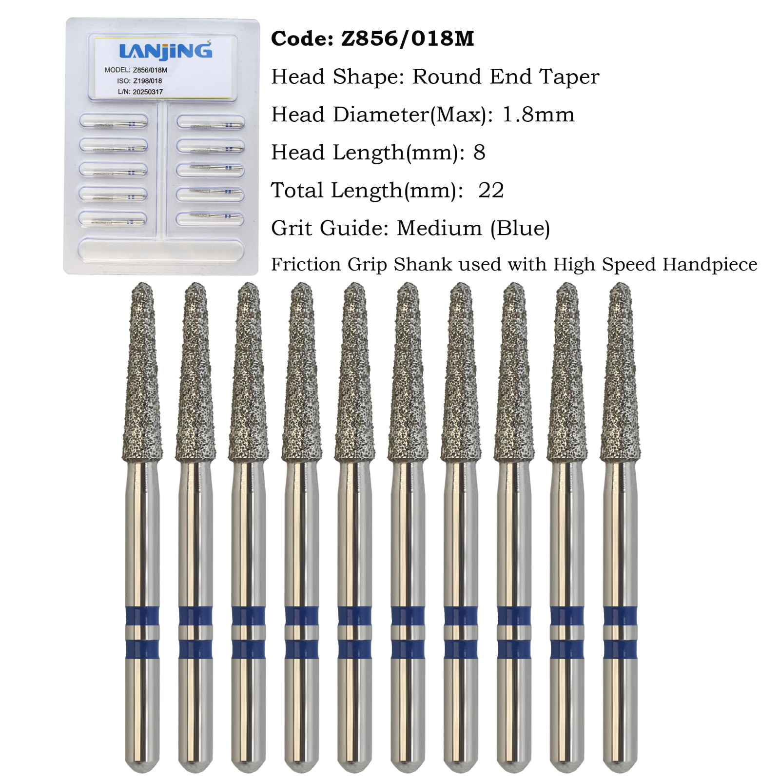Zirconia Adjustment Diamond Burs FG Round End Taper Football Fine Coarse 368 850