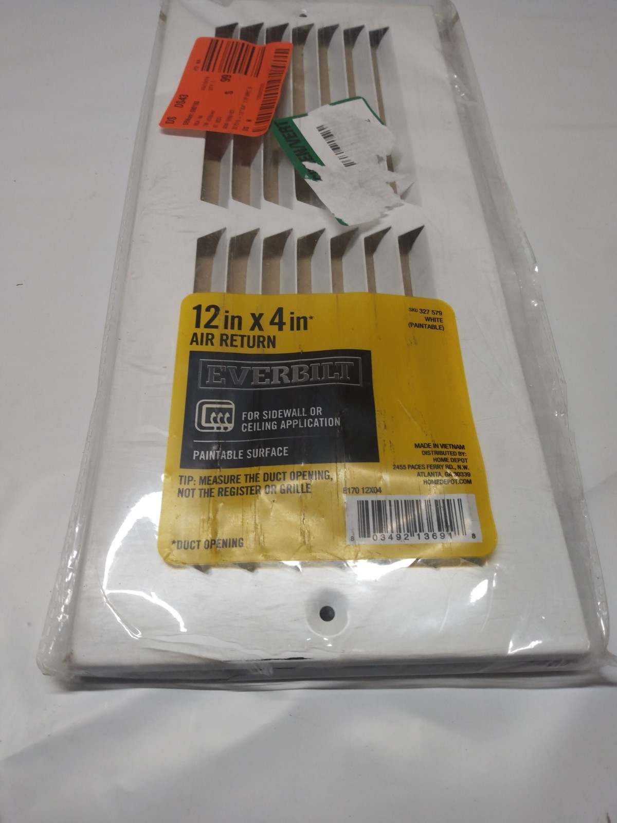 Everbilt 12″x4″ Air Return Grill (White) 327 579