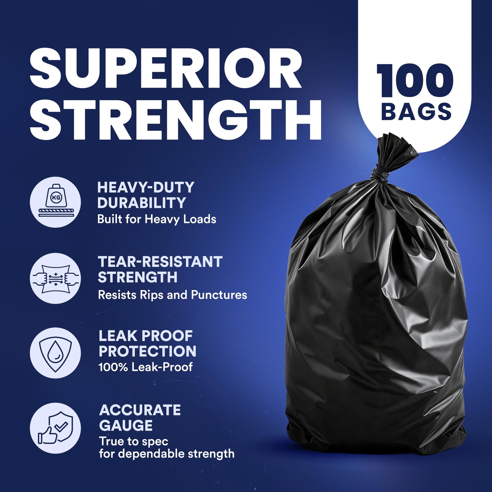 Plasticplace 55-60 Gallon Trash Bags 1.0 Mil Black Heavy Duty Garbage Can