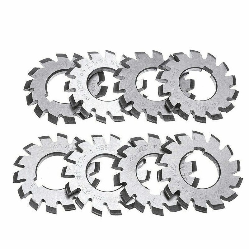 8pcs/Set M1 22mm Diameter HSS PA20° 20 Degree #1-8 Involute Gear Cutters Tool