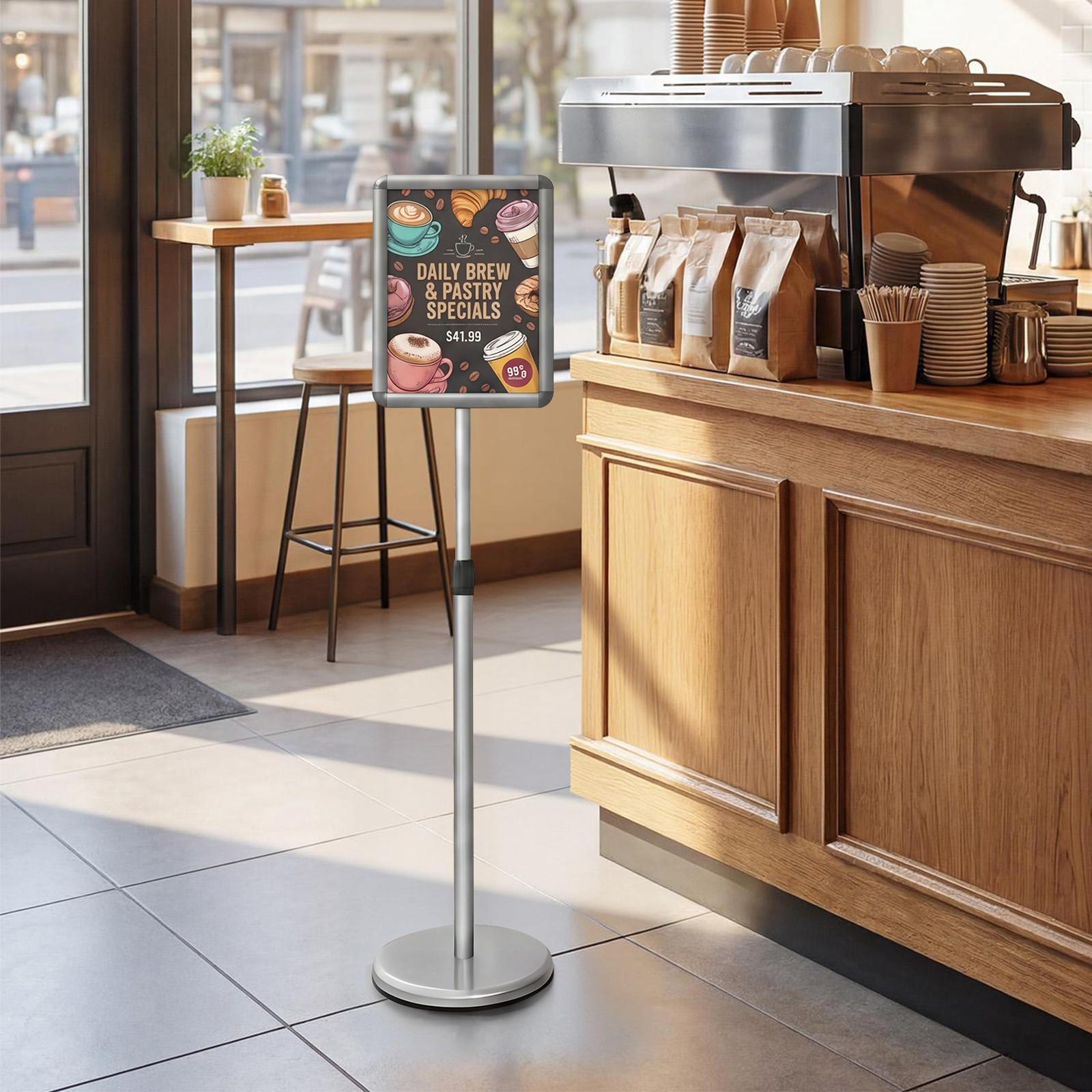 2PCS Sign Holder Stand 8.5 x 11 Inch w/Snap-Open Frame & 360° Rotation for Malls