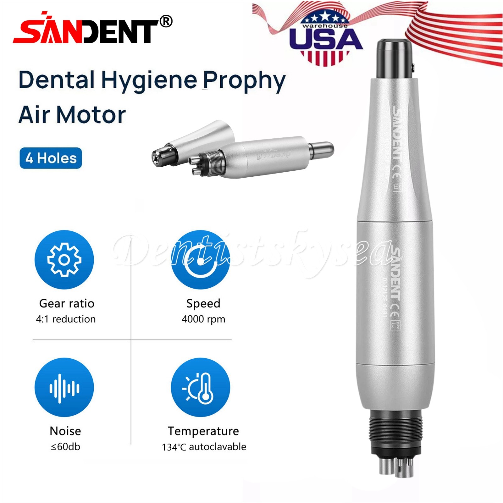 Dental Hygiene Prophy Handpiece Air Motor 4 Holes 4:1 Reduction 360 ° Swivel