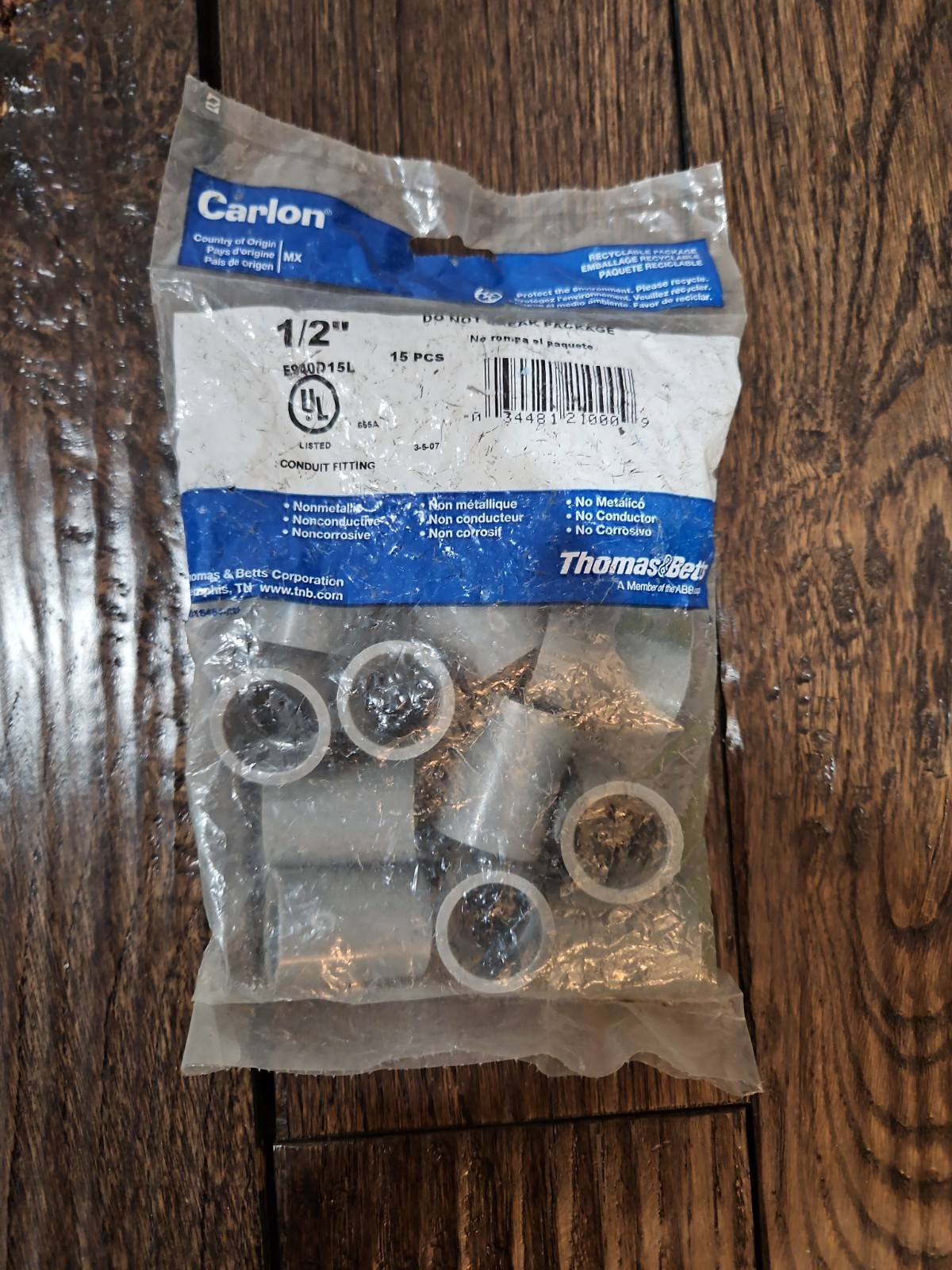THOMAS & BETTS CARLON 1/2″ PVC CONDUIT COUPLINGS 15PC BAG