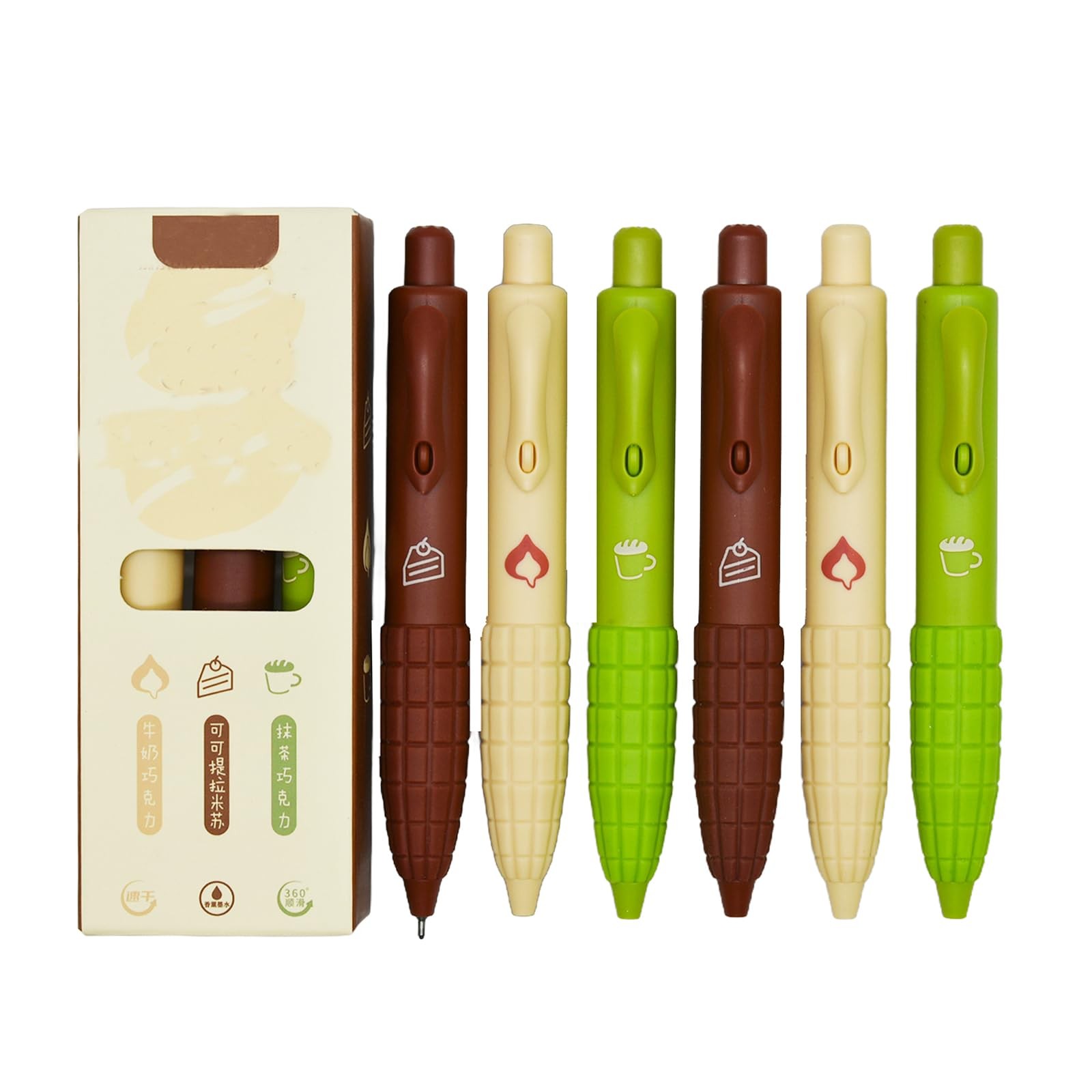 9 Pcs Cool Chocolate Mini Short Fat Pens Retractable 0.5mm Gel Black Ink