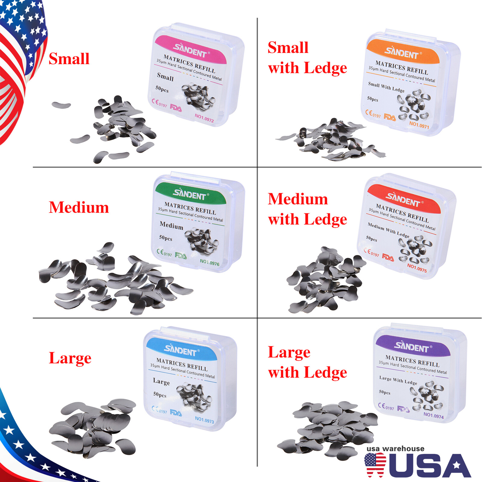 50 Pcs Dental Sectional Contoured Metal Matrices Refill Matrix Band Ledge 35μm