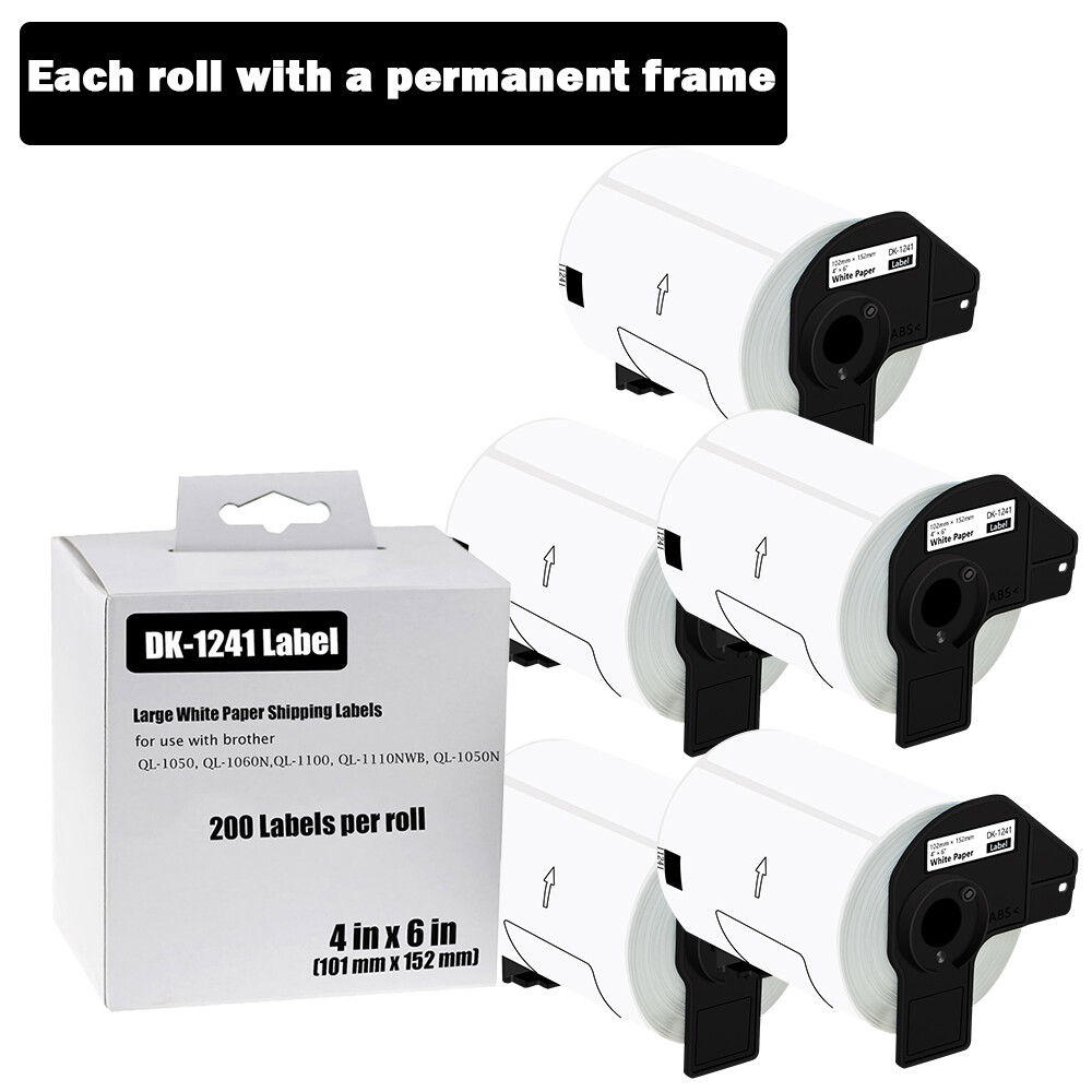 5Rolls 4″x6″ Large White Paper Shipping Labels DK-1241 for Brother QL-1110NWB