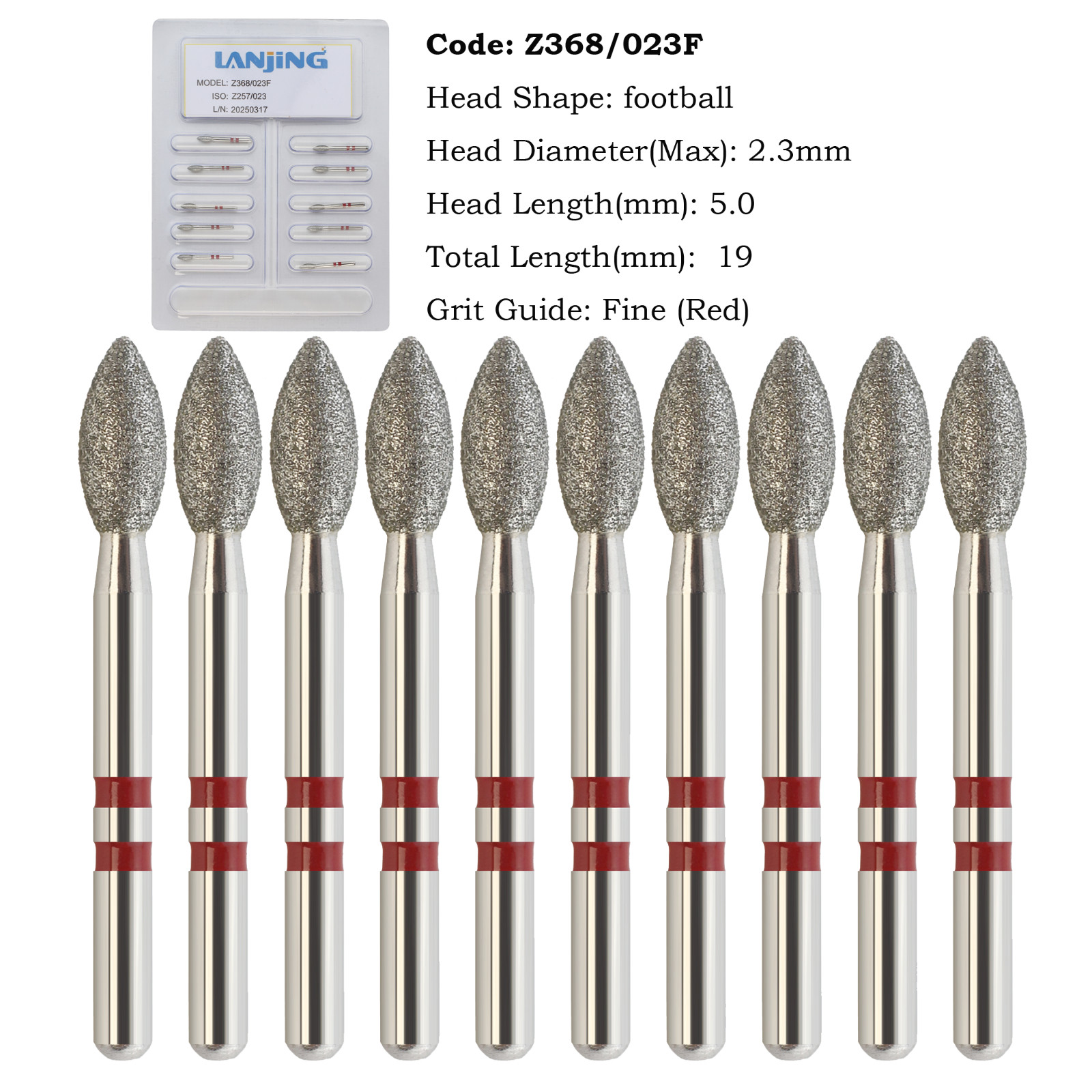 Zirconia Adjustment Diamond Burs FG Round End Taper Football Fine Coarse 368 850