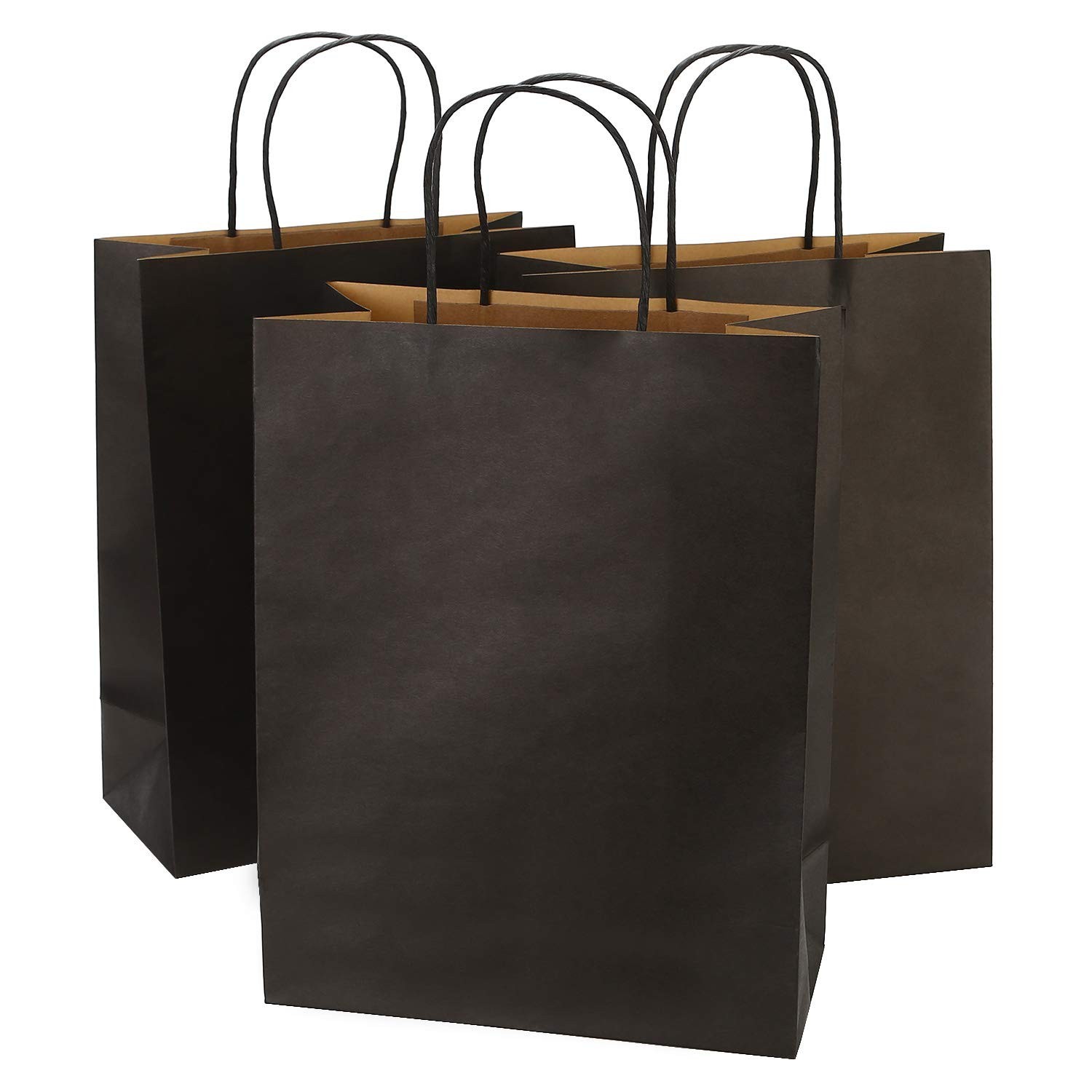 50Pcs Large Black Kraft Paper Bags with Handles 10x5x13 Inch,Sturdy Retail Gi…