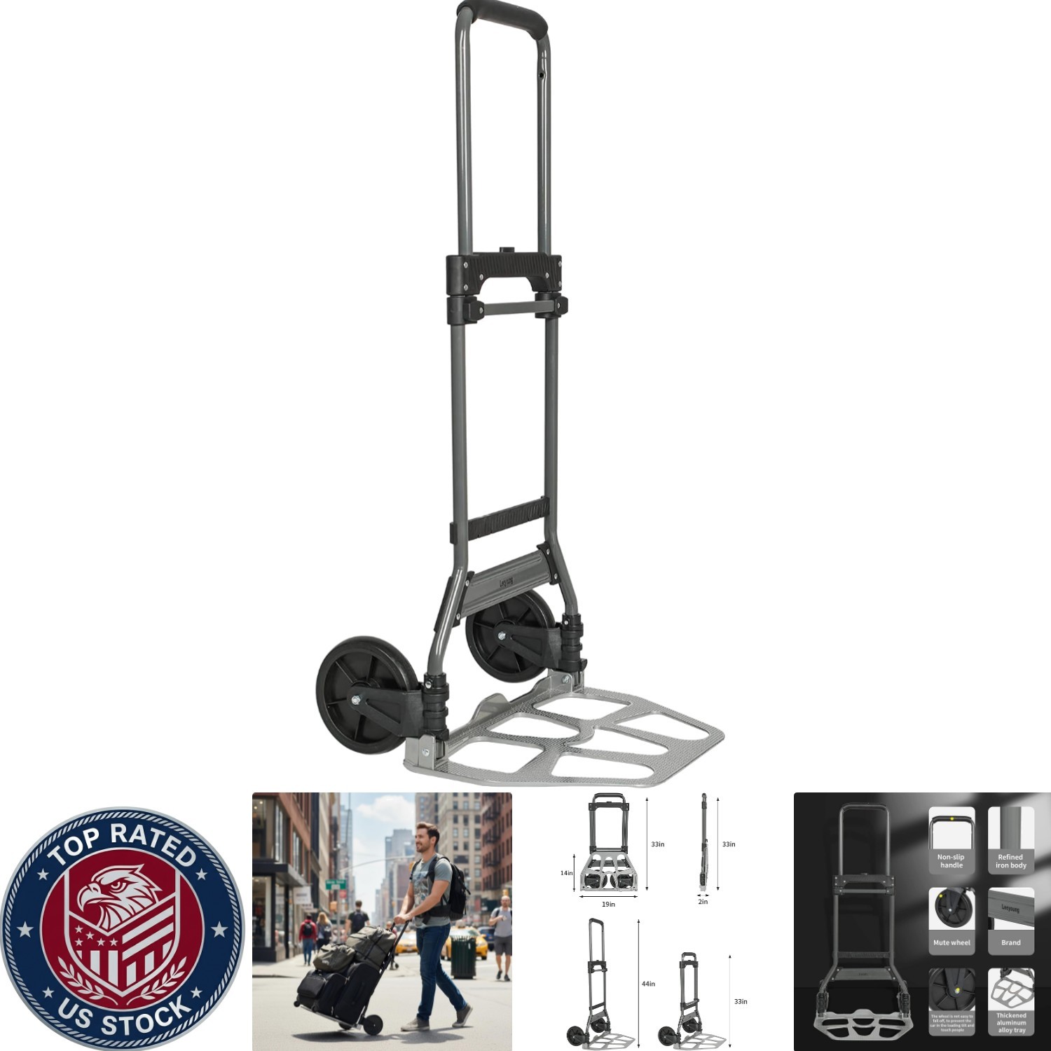 Heavy-Duty Folding Cart with 44” Telescoping Handle – Smooth Rolling Wheels