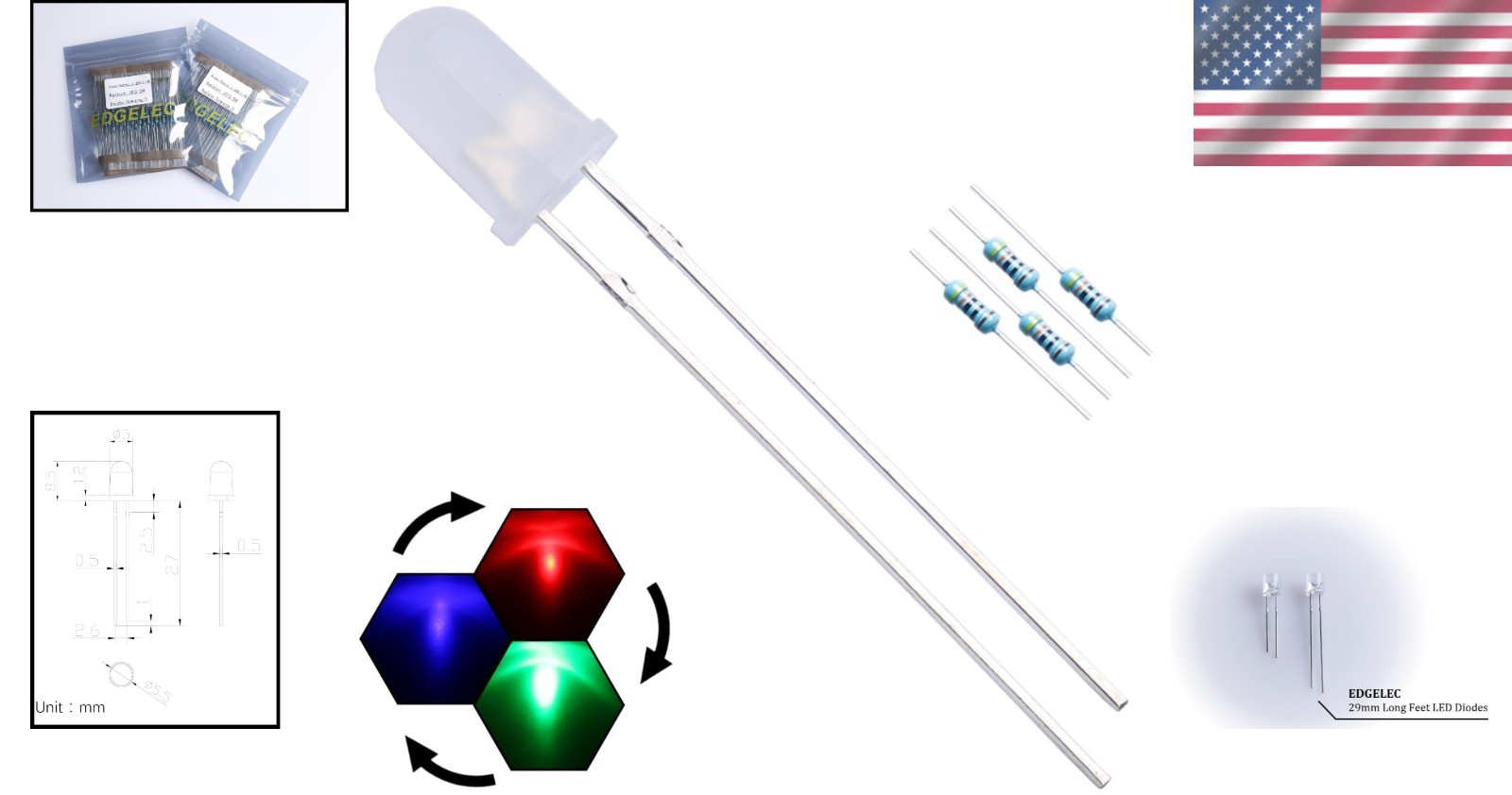 Bulk Pack of 100 RGB LED Diodes + Resistors – Perfect for Vivid Lighting Effects