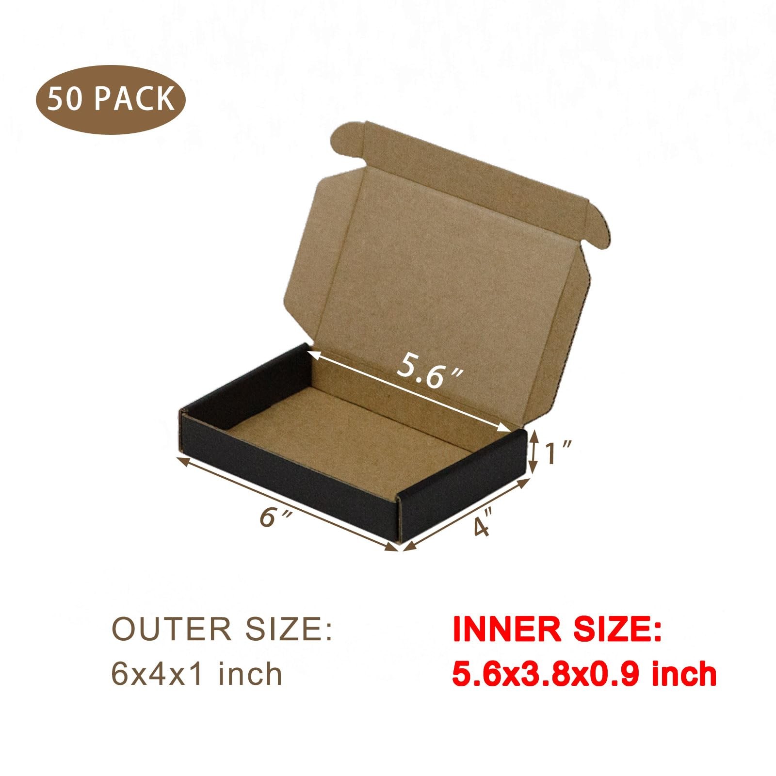 50 Pack 6x4x1 Inch Black Shipping Boxes Corrugated Cardboard Mailing Case