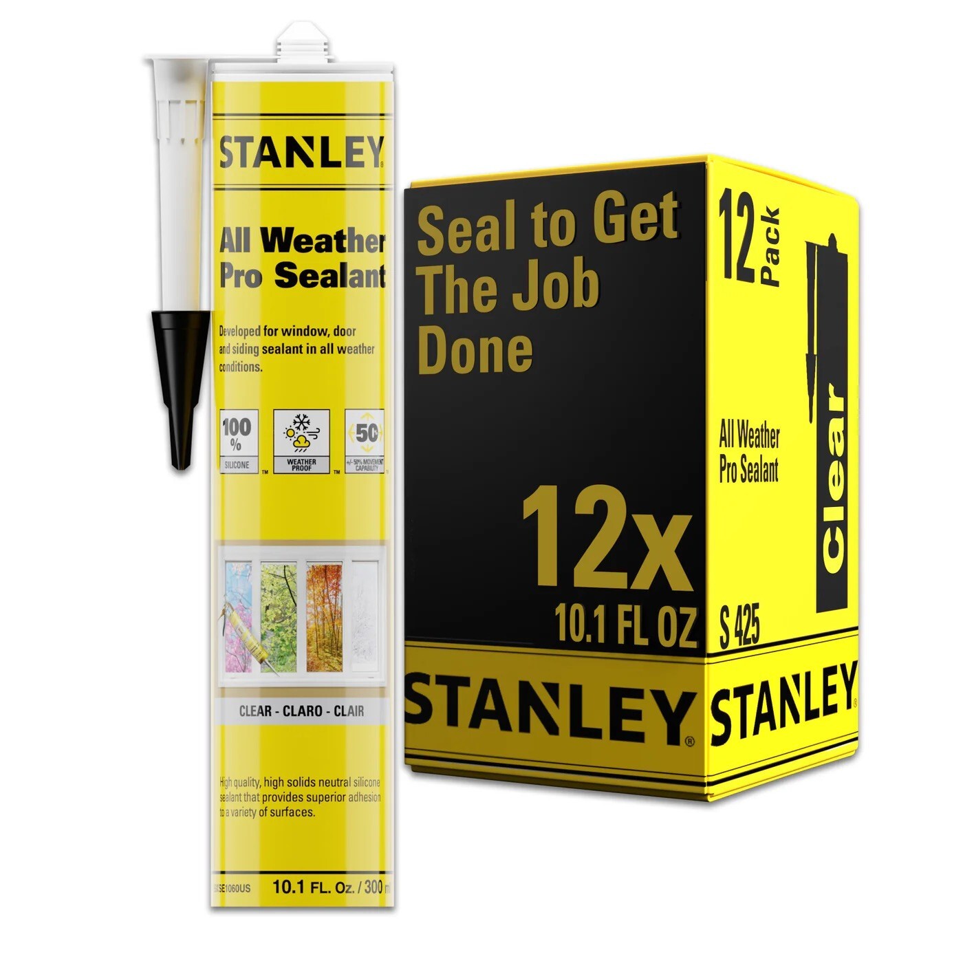 Stanley All Weather Pro Weatherseal Silicone Sealant – Clear, 10.1oz. 12 Pack